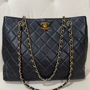 Chanel Black Caviar 24K Gold Plated hardwood Tote